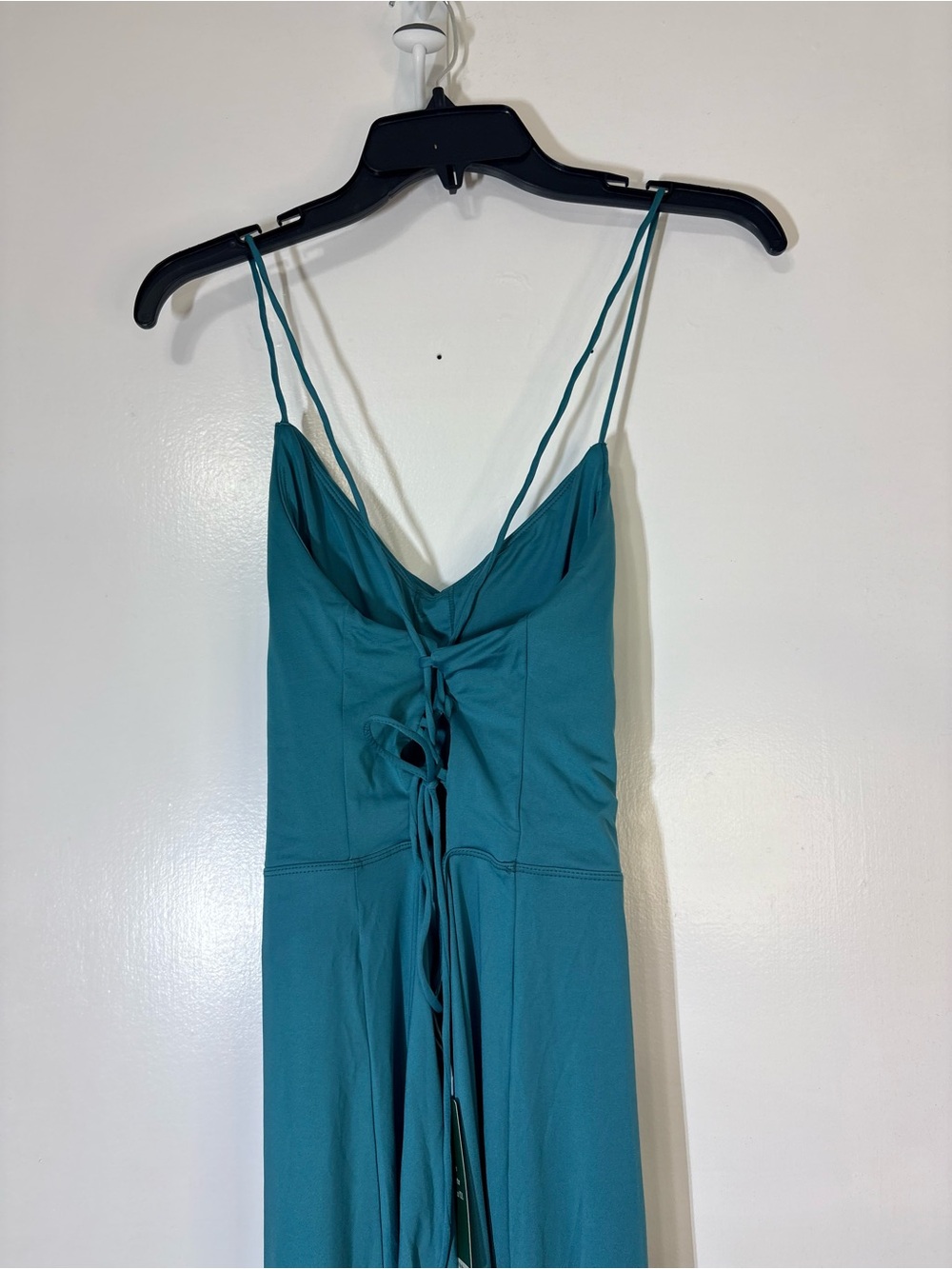 Halara Wide Leg Cowl Neck Crisscross Back Teal Removable Pads Jumpsuit NWT Sz M - Picture 6 of 13